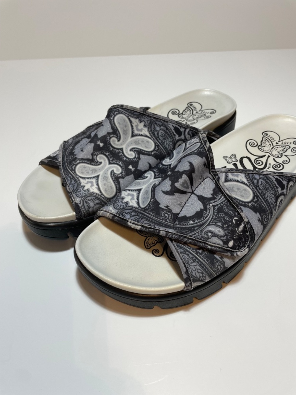 Alegria Platform Slide Sandals Black White Women's 10 - Picture 2 of 10